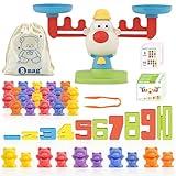 Bmag Balance Math Toys, 3 in 1 Counting Stacking and Balancing Math Learning Game for Kids, STEM Learning Activities Educational Toys with 30 Bears, 10 Numberblocks, 1 Tweezers, 11 Activity Cards