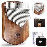 MOOZICA 21 Keys Solid Koa Kalimba Thumb Piano, Single Solid Wood Flat-board Professional Kalimba Marimba with Learning Instruction and High Performance Carrying Case (Acacia Koa, 21-Key)