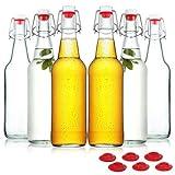 YEBODA Clear Glass Beer Bottles for Home Brewing with Easy Wire Swing Cap & Airtight Silicone Seal 16 oz- Case of 6