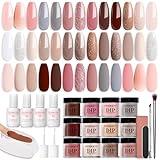 AZUREBEAUTY 31 Pcs Dip Powder Nail Kit 20 Colors Glitter Nude Brown Pink White Gray Dip Powder Liquid Set with Top/Base Coat Activator for French Nails Art Manicure DIY Salon Women Christmas Gift