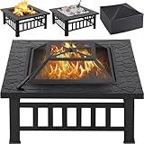 Yaheetech Multifunctional Fire Pit Table 32in Square Metal Firepit Stove Backyard Patio Garden Fireplace for Camping, Outdoor Heating, Bonfire and Picnic