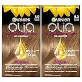 Garnier Hair Color Olia Ammonia-Free Brilliant Color Oil-Rich Permanent Hair Dye, 8.0 Medium Blonde, 2 Count (Packaging May Vary)