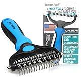 Maxpower Planet Pet Grooming Rake - Double-Sided Dematting Undercoat Brush for Dogs and Cats, Extra Wide, Reduces Shedding by 95%, Blue