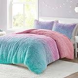 Mi Zone Soft Faux Fur Duvet Cover Set for Girls Bedroom Decor, Trendy Vibrant Ombre Color, Warm Bed Cover, Cozy Comfort Fluffy Bedding with Matching Sham, Full/Queen, Purple Multi 3 Piece