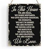 In This House Wooden Hanging Sign, House Rules Signs, Farmhouse Living Room Home Decor Wall Art, Inspirational Family Quote, Family Room Signs, Family Motto Sign, Family Quote Signs, 8 x 10 Inches