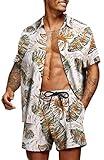 COOFANDY Men's Floral Pattern 2 Piece Summer Beach Short Sleeve Tracksuits Hawaiian Matching Set