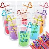 Patelai 36 Sets Drink Pouches with Straws Plastic Drink Bags with Zipper Party Beverage Bags Juice Pouches for Adults and Teens (Mixed Colors)