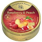 Cavendish & Harvey | Raspberry & Peach Filled Hard Candy Drops | 6 Ounce Tin