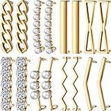 Hicarer 16 Pieces/ 8 Pairs Lace Charms for Sneakers Gold Shoelaces Decorations DIY Decorative Shoe Clips Faux Pearl Rhinestones Shoes Accessory for Girl Women Casual Shoes