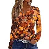 Long Sleeve Tops for Women Loose Fit Button Down Henley V Neck Long Sleeve Shirts for Women Dressy Casual Womens Tops Fall 2024 Floral Print Fall Sweatshirts for Women Ginger S