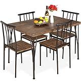 Best Choice Products 5-Piece Metal and Wood Indoor Modern Rectangular Dining Table Furniture Set for Kitchen, Dining Room, Dinette, Breakfast Nook w/ 4 Chairs - Drift Brown