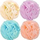 FARMOGA Bath Loofah Sponge Body Scrubber Shower Sponge Exfoliating Mesh Pouf Shower Ball Bath Sponges for Women and Men Bathing Accessories (4Pack 50G Colorful)