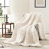 L'AGRATY Chunky Knit Blanket Throw,Soft Chenille Yarn Throw 50x60，Handmade Thick Cable Knit Crochet Blanket, Large Rope Knot Throw Blanket for Couch Home Decor