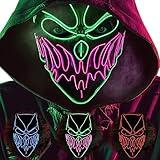 ILEBYGO LED Purge Mask Halloween Light Up Mask Scary Mask with EL Wire 3 Flashing-Modes for Halloween Festival, Party, Cos Play (Green & Pink)