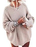 Ugerlov Women's Oversized Sweaters Batwing Sleeve Mock Neck Jumper Tops Chunky Knit Pullover Sweater (Beige, L/XL)