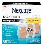 Nexcare Max Hold Waterproof Bandages, Helps Waterproof, Dirtproof, And Germproof Your Wounds, 1.25 x 2.5 in, 60 Count