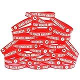 SayitBands 50 Heart Health Awareness Silicone Wristband Bracelets with Ribbon