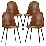 FurnitureR Dining Chairs Set of 4, Fabric Suede Dining Room Side Seating, Kitchen Chairs with Metal Legs for Living Room,Dark Brown