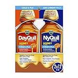 Vicks DayQuil & NyQuil SEVERE Honey Cold & Flu Medicine, Relief for Headache, Fever, Sore Throat, Minor Aches & Pains, Nasal Congestion, Sinus Pressure, Stuffy Nose, & Cough, Honey Flavor, 2x12 OZ