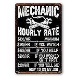 Mechanic Decor Mechanic Hourly Rate Reproduction Metal Tin Sign Mechanic Rules Metal Sign