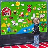 OKGIUGN 61 Pcs Farm Animals Story Felt Board, 3.6 Ft Farmhouse Themed Play Mat Wall Hanging Kit Toys, Birthday Gift for Toddlers Childrens