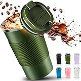 Travel Coffee Mug 16 oz, Insulated Coffee Cups with Lid, Thermos Stainless Steel Coffee Mugs Spill Proof, Double Wall Vacuum Tumbler, Reusable To Go Mug for Hot/Ice Coffee (green)