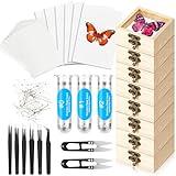 Spiareal 55 Pcs Insect Specimen Tools Kit Include 3.54 x 3.54 x 1.77 in 8 Pcs Display Case Box 6 Foam Pinning Board 3 Tubes Pins 6 Tweezers Butterfly Insect Pinning Kit Entomology Collection Supplies