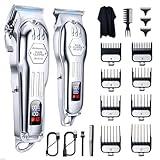 KIKIDO Hair Clippers Professional Cordless for Men, Barber Clippers for Hair Cutting Kit, Wireless LCD Display Hair Trimmers Set, Rechargeable Haircut Machine for Family (Sliver)