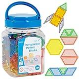 edxeducation Transparent Pattern Blocks - Mini Jar Set of 120 - Plastic Pattern Blocks - Practice Sorting, Patterns, Measurement and Fractions - Sensory Play - Math Manipulative for Kids