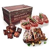 Grumpy Butcher Steakhouse Variety Meats Gift Box - 4 Sirloin Steaks, Smoked Beef Brisket and Braised Wagyu Beef Short Ribs - Elegantly Packed Birthday Gifts for Men