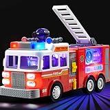 JOYIN Toddler Fire Truck Toy - LED Projections & Sirens, Realistic Buttons with Mode Switch & Volume Control, Bump and Go Fire Engine Trucks, Boys&Girls Firetruck, Kids Birthday