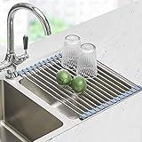 Seropy Roll Up Dish Drying Rack, Over The Sink Dish Drying Rack Kitchen Rolling Dish Drainer, Foldable Sink Rack Mat Stainless Steel Wire Dish Drying Rack for Kitchen Sink Counter Storage 17.5x11.8