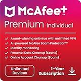 McAfee+ Premium 2024 Individual Plan | Unlimited Devices | Identity and Privacy Protection Software includes Unlimited Secure VPN, Identity Monitoring, Password Manager and Antivirus | Download