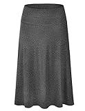 EIMIN Women's Solid Flared Lightweight Elastic Waist Classic Midi Skirt Charcoal 3XL