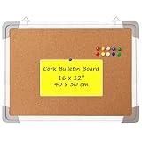 Cork Board Set - Bulletin Corkboard 16 x 12 inch Framed with 10 Thumb Tacks - Small Wall Hanging Message Memo Pin Tackboard Organizer for Home, Office, Desk and Cubicle (Cork 16x12")