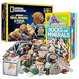 NATIONAL GEOGRAPHIC Rock Collection Box for Kids – 200+ Piece Rock Set with Real Fossils, Gemstones, and Crystals- Includes Absolute Expert: Rocks & Minerals Full-Color Book (Amazon Exclusive)