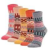 YZKKE 5Pack Womens Vintage Winter Soft Warm Thick Cold Knit Wool Crew Socks, Multicolor, free size