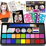 Drawdart Face Painting Kit for Kids - 20 Colors Water Based Non Toxic Face Paint Kit, Professional Face Paint for Kids with Stencils & Brushes - Parties, Birthdays, Halloween Face Body Makeup Kit