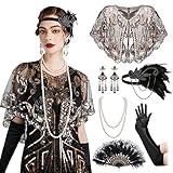 SWEETV 7Pcs 1920s Flapper Accessories Set for Women, Great Gatsby Roaring 20s Women Costume Accessories Sets