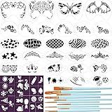 42 Pcs Face Paint Stencils Kits Includes 28 Reusable Facial Painting Stencils with 4 Stickers 10 Painting Brushes Plastic Tattoo Painting Templates for Kids Halloween Party Makeup (Fresh Style)