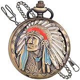 Tiong Ancient Native American Collectible Indian Pocket Watch Antique with Chain Persons of Native Heritage Gifts Fathers Days