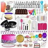 RFAQK 700PCs Cake Decorating Kit with Baking Supplies- Cake Turntable for Decorating with Baking Pans, Leveler, 24 Numbered Piping Tips, 2 Spatulas, Fondant Tools, Video Course, Pattern Chart & More