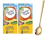 Crystal Light On The Go Drink Mix - Two (2) Pack of 10pck - Sugar-Free, Low-Calorie Refreshment with one Sukkar Pasha Long Golden SS Stirring Spoon (Lemon Iced Tea)