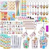 Colarr 161 Pcs Ice Cream Party Favors School Stationery Set Includes Gift Cup Notebook Pencil Sharpener Eraser Keychain Stamp Slap Bracelet Sticker Card for Birthday Supplies