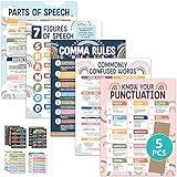 Decorably English Posters for Classroom, 5 Parts of Speech Posters for Classroom, 17x22 Punctuation Poster Figurative Language Posters for Classroom, Punctuation Posters for Classroom Grammar Posters