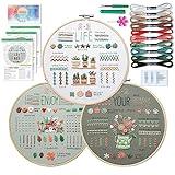 ETSPIL 3 Sets Embroidery kit for Beginners Adults，Learn 33 Different Stitches DIY Kits ，Includes Stamped Flower Pattern, Hoop, Color Threads,Tools,Easy to Follow Instruction & Video… (Simple B)