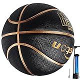 Senston 29.5'' Basketball Outdoor Indoor Rubber Basketball Ball Official Size 7 Street Basketball with Pump Black/Gold