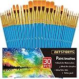 Paint Brushes Set, 30 Pcs Paint Brushes for Acrylic Painting, Oil Watercolor Acrylic Paint Brush, Artist Paintbrushes for Body Face Rock Canvas, Kids Adult Drawing Arts Crafts Supplies, Blue