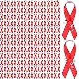 Hanaive 300 Set Heart Disease Awareness Aids/HIV Awareness Ribbon Fabric Awareness Ribbons with Safety Pins Lapel Pin Satin Ribbon for Charity Public Social Event Welfare