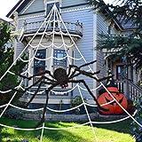 OCATO 200" Halloween Spider Web + 59" Giant Spider Decorations Fake Spider with Triangular Huge Spider Web for Indoor Outdoor Halloween Decorations Yard Home Costumes Parties Haunted House Décor